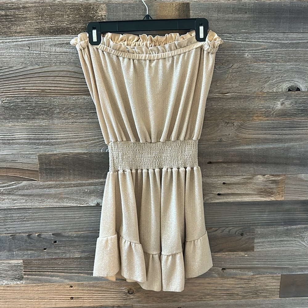 NWT Ramy Brook Knit Marina Dress Neutral Sparkle Strapless Size Small - Picture 7 of 12